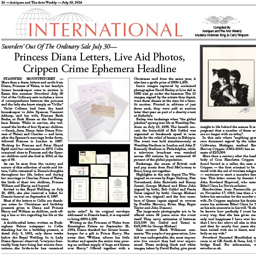 Princess Diana Letters, Live Aid Photos, Crippen Crime Ephemera Headline